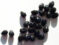 25 11x9mm Opaque Black Grooved Drop Beads